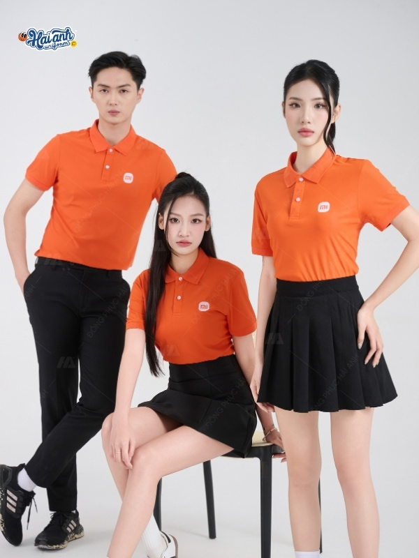 Điểm nổi bật trong thiết kế áo polo công ty Xiao Mi màu cam tại Hải Anh Uniform
