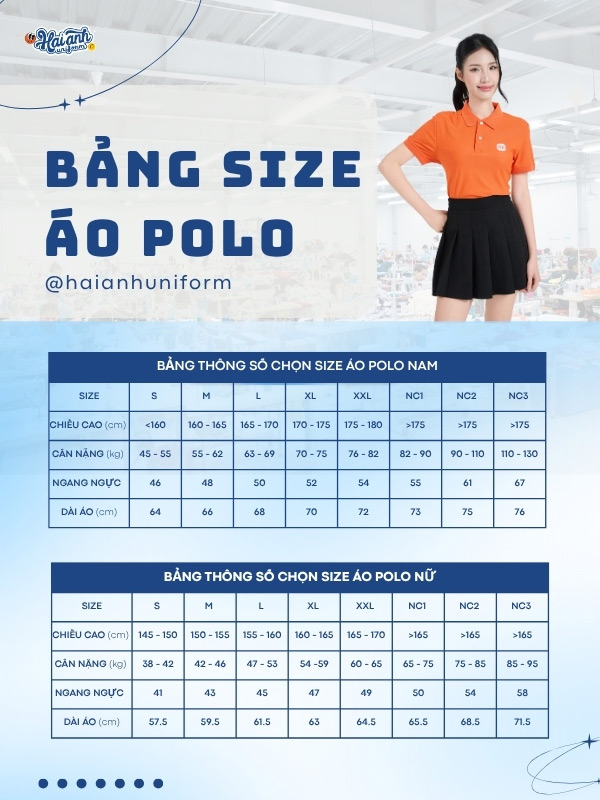 Bảng size áo polo đồng phục công ty màu cam Xiao Mi
