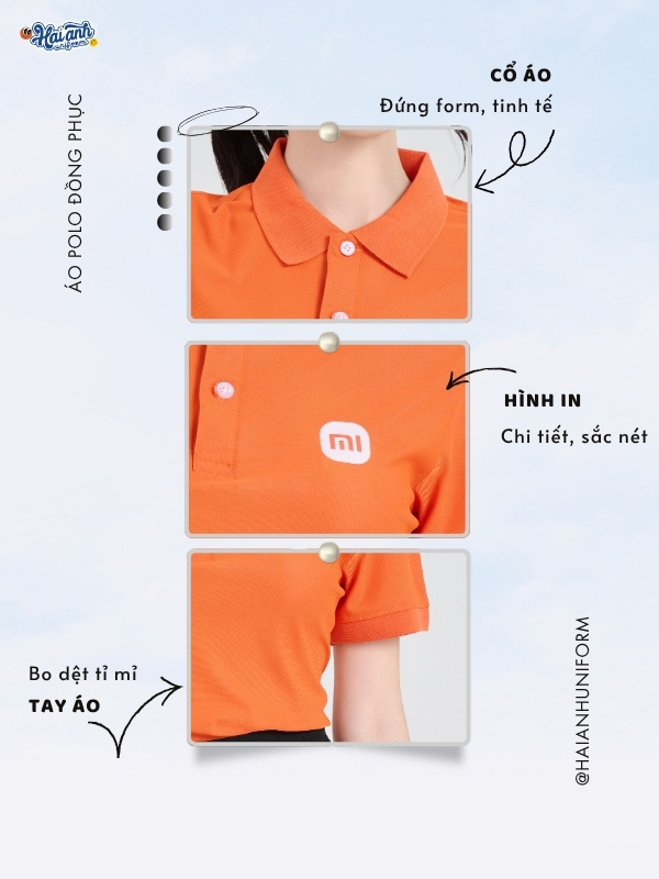 Chi tiết thiết kế đồng phục công ty màu cam Xiao Mi
