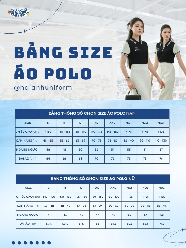 Bảng size chi tiết mẫu polo đồng phục công ty màu đen Mazda