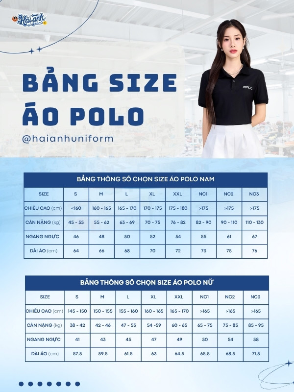 Bảng size và hướng dẫn chọn size Oppo Uniform chi tiết