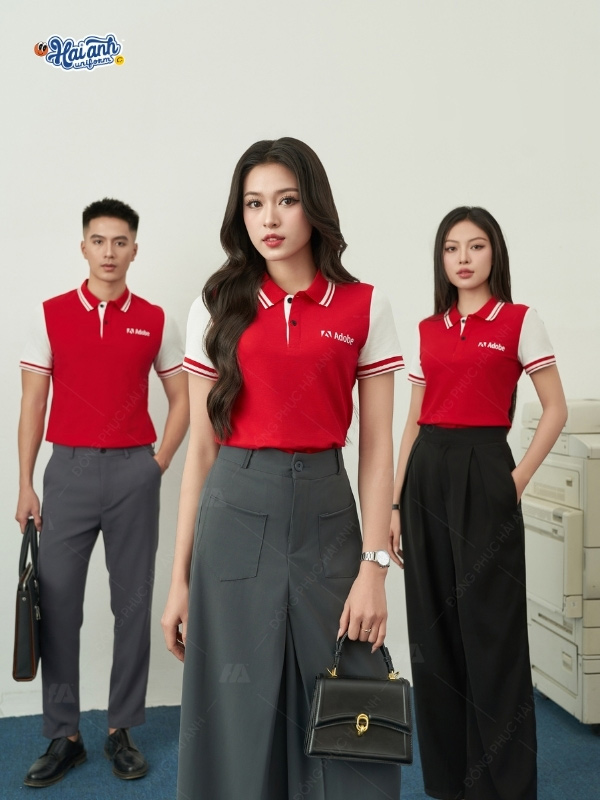 Điểm đặc trưng của áo đồng phục công ty màu đỏ Adobe