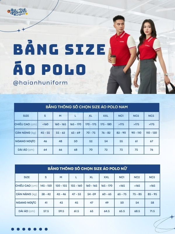 Bảng size áo polo đồng phục công ty Adobe chi tiết