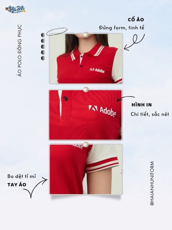 Chi tiết mẫu đồng phục Adobe màu đỏ