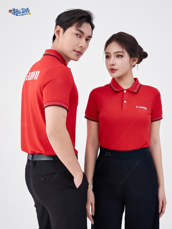 Polo đồng phục cho công ty sử dụng tông đỏ sang trọng, ấn tượng