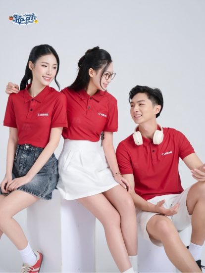 Mẫu áo đồng phục Canon màu đỏ đô - 2