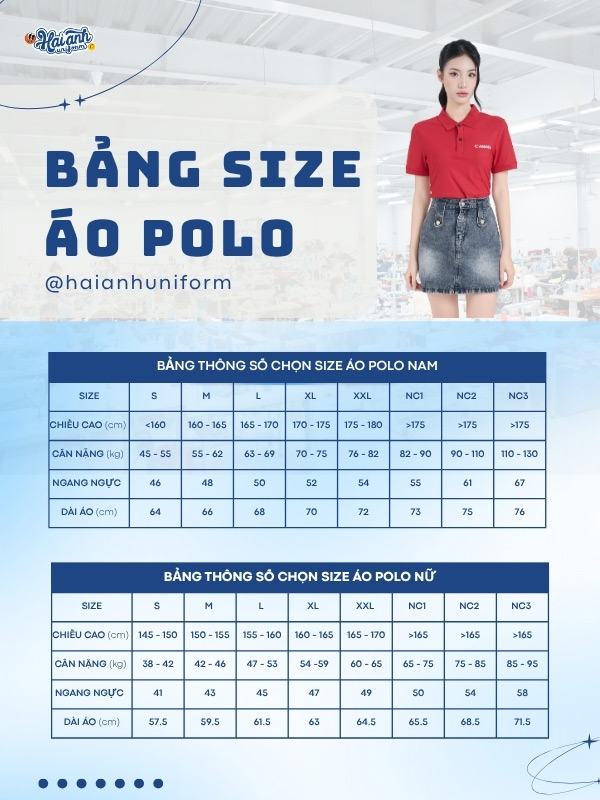 Bảng size chi tiết áo polo đồng phục Canon màu đỏ đô