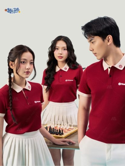 Mẫu đồng phục công ty màu đỏ đô Pinterest