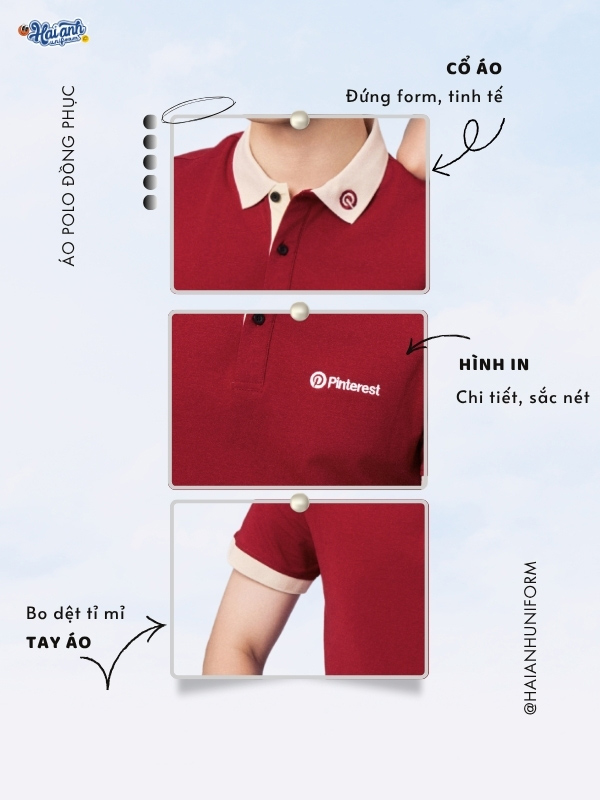 Chi tiết thiết kế áo polo đồng phục màu đỏ đô Pinterest