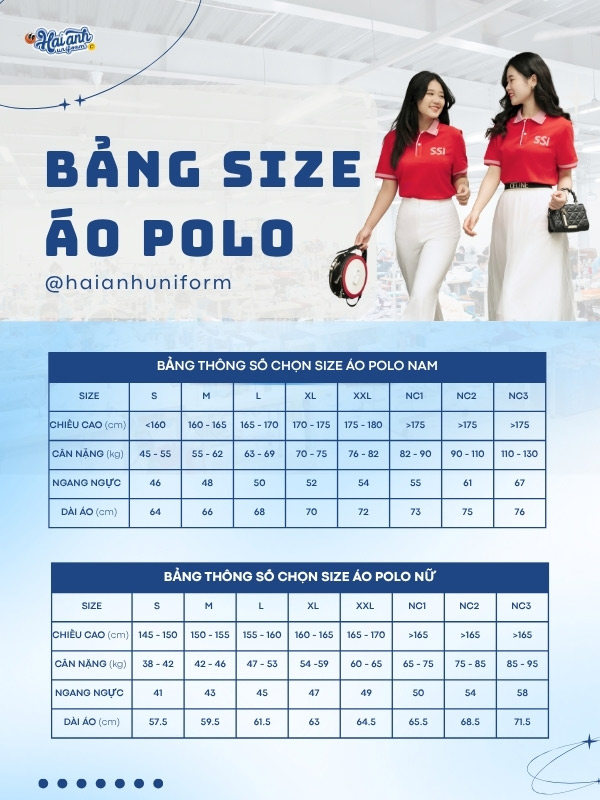 Chi tiết bảng size áo polo màu đỏ đô SSI