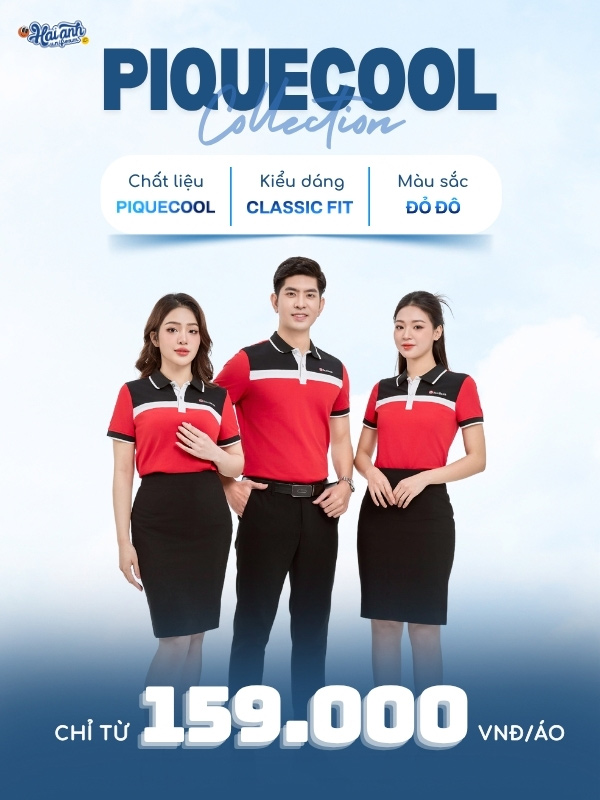Mẫu polo đồng phục công ty Seabank màu đỏ phối vai