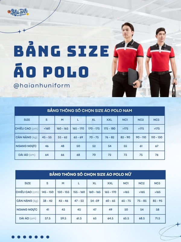 Tham khảo bảng size may áo polo đồng phục Seabank màu đỏ
