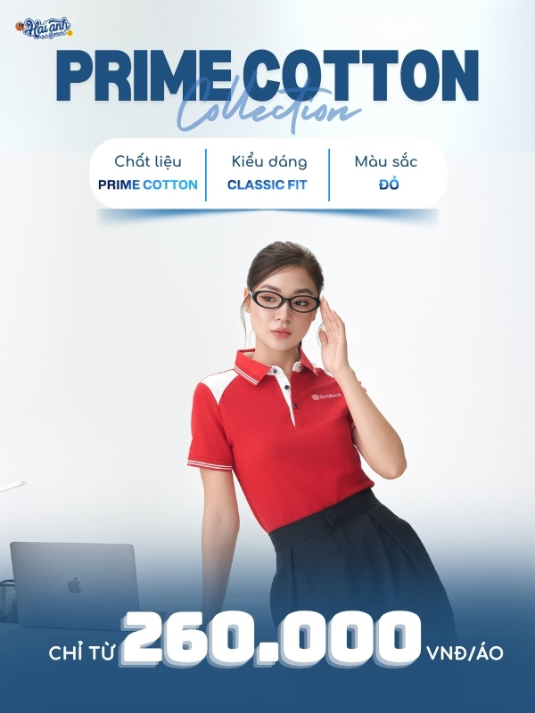 Mẫu đồng phục Seabank màu đỏ phối vai tại Hải Anh Uniform