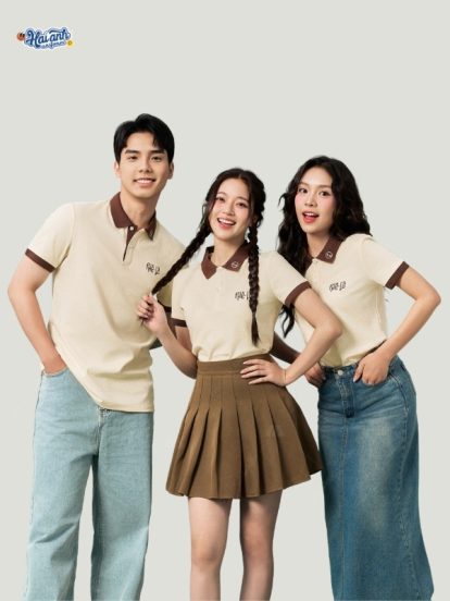 Mẫu áo polo đồng phục Phê La màu kem cheese