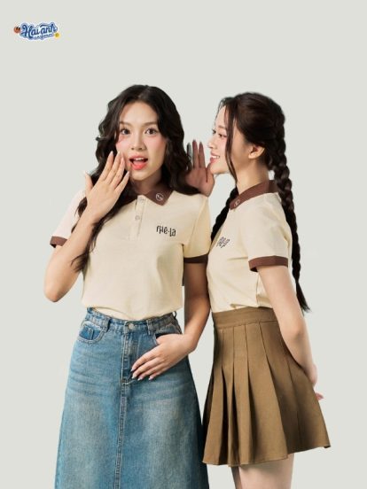 Mẫu áo polo đồng phục Phê La màu kem cheese - 1