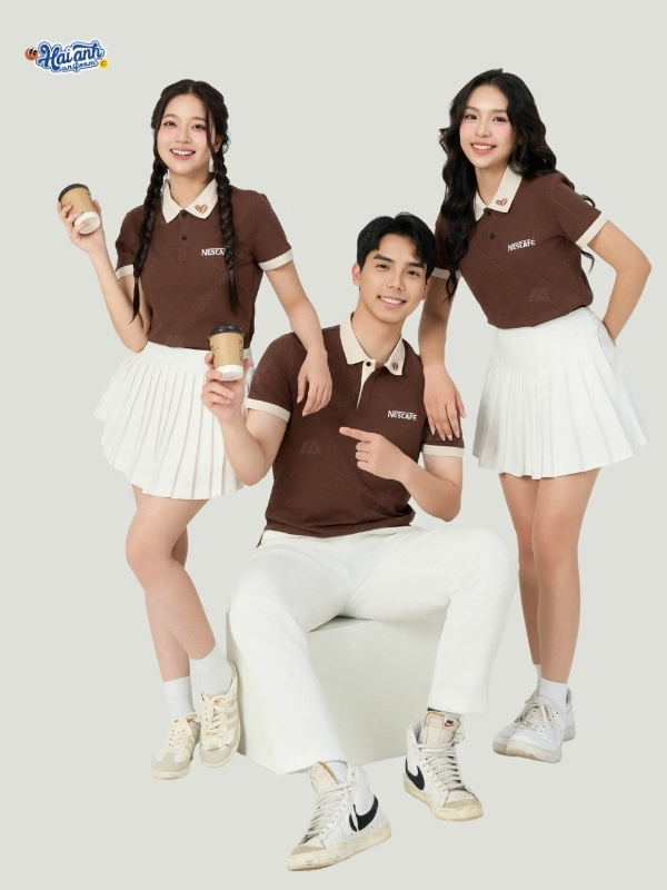 Đặc trưng trong thiết kế mẫu áo đồng phục Nescafe màu nâu