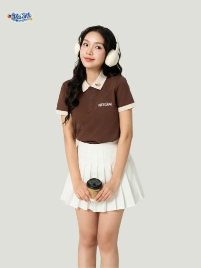 Mẫu áo đồng phục Nescafe màu nâu