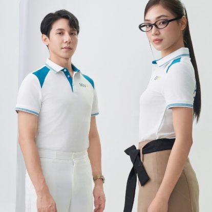 Mẫu áo đồng phục BIDV màu trắng phối vai- 2