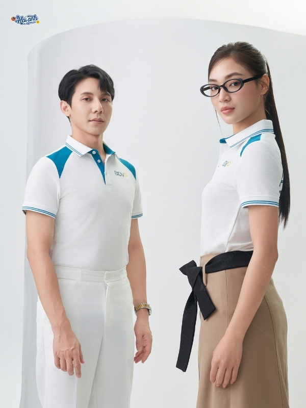 Điểm đặc trưng trong thiết kế áo polo màu trắng BIDV phối vai