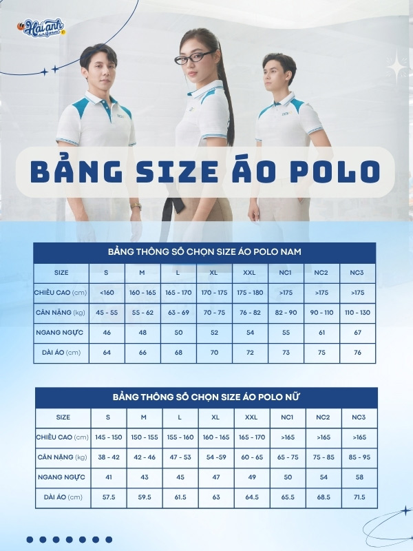 Tham khảo bảng size áo polo đồng phục công ty màu trắng in logo BIDV