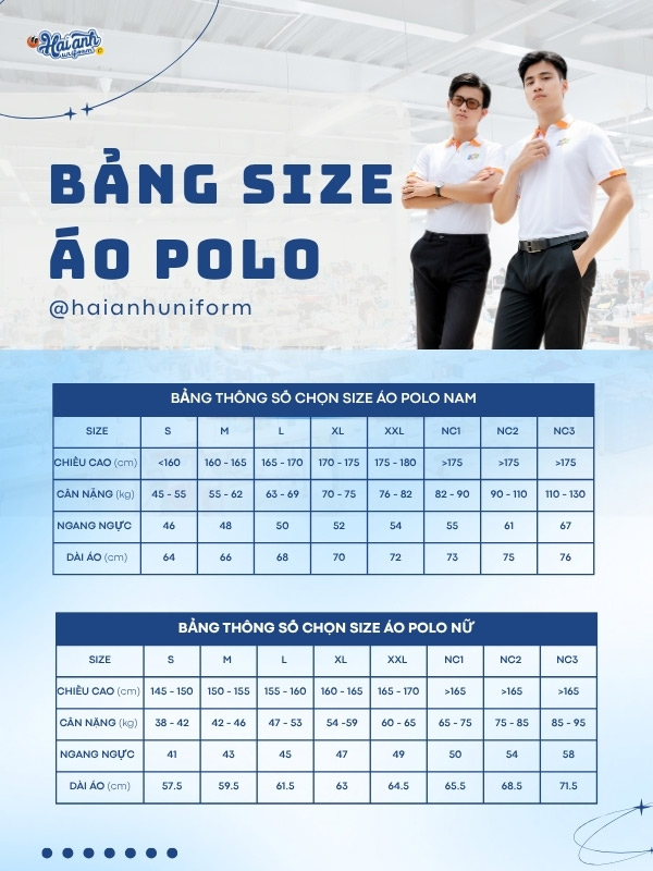 Bảng size áo polo đồng phục FPT màu trắng gạo tại Hải Anh Uniform