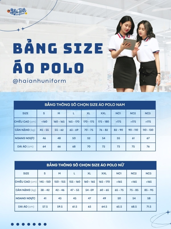 Chi tiết bảng size áo polo công ty Thaco màu trắng gạo phối cổ tại Hải Anh Uniform