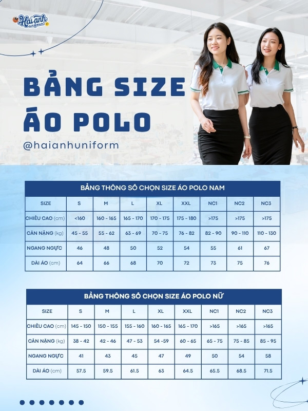 Chi tiết bảng size áo polo đồng phục công ty màu trắng gạo phối cổ xanh lá
