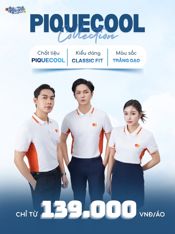 Mẫu áo đồng phục công ty Mastercard màu trắng gạo phối cam
