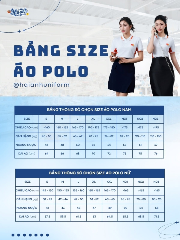 Bảng size áo polo Piquecool đồng phục công ty Mastercard