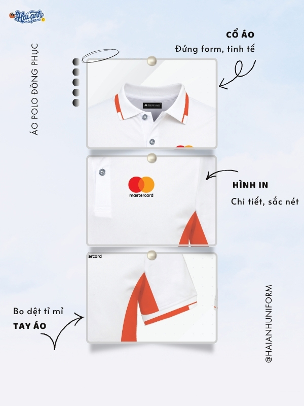 Chi tiết thiết kế áo polo đồng phục Mastercard màu trắng gạo