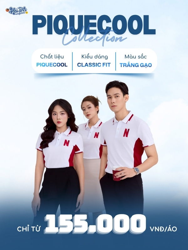 Mãu áo polo đồng phục Netflix màu trắng gạo phối đỏ đô