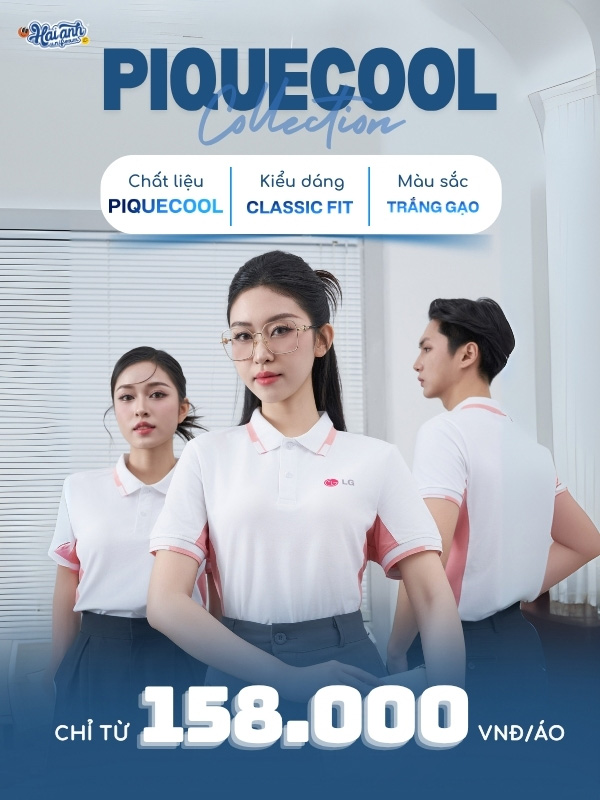 Mẫu áo polo công ty LG màu trắng gạo phối lòng tôm