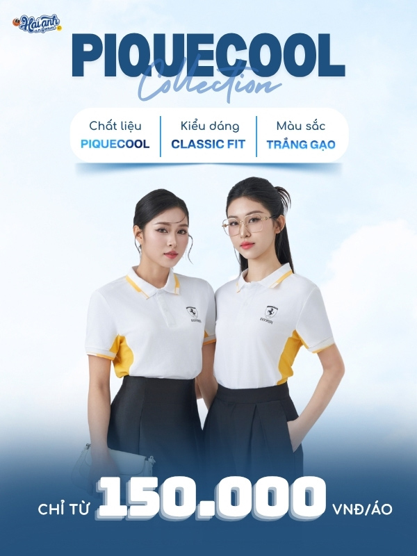 Mẫu áo polo đồng phục công ty màu trắng gạo phối vàng cúc Ferrari vải Piquecool