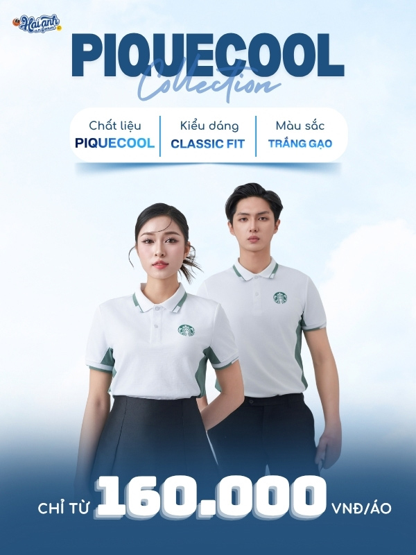 Mẫu đồng phục công ty Starbucks kiểu polo màu trắng gạo phối