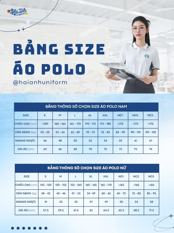 Bảng size chi tiết mẫu áo polo màu trắng gạo Starbucks