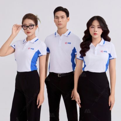 Mẫu đồng phục MBBank màu trắng gạo phối xanh bích lợt