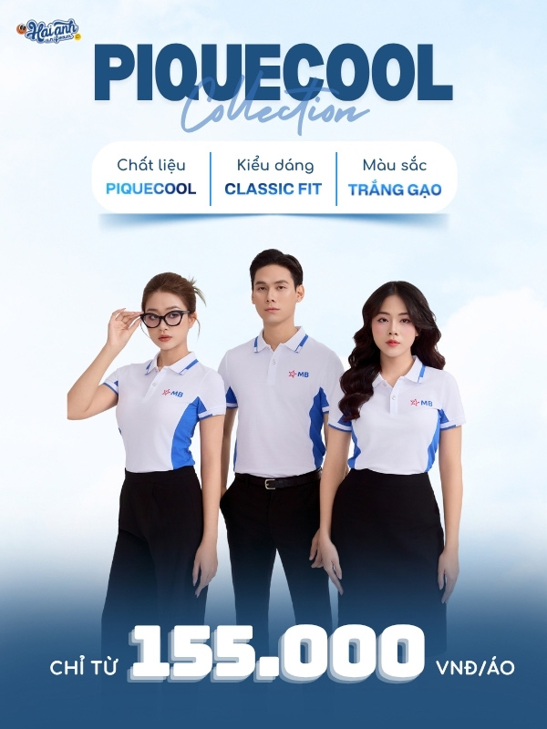 Mẫu áo polo MB Bank màu trắng gạo phối xanh bích lợt
