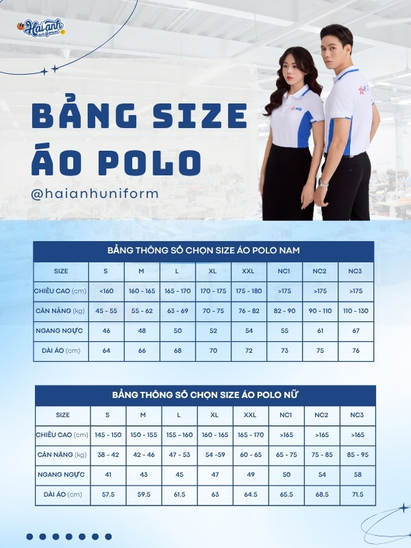 Tham khảo bảng size may đồng phục ngân hàng quân đội màu trắng gạo phối xanh bích lợt