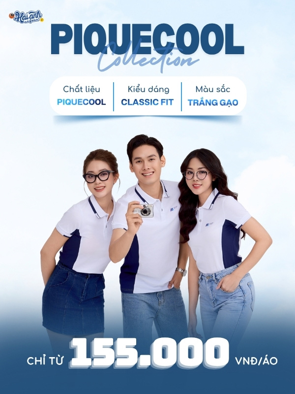 Mẫu áo polo đồng phục công ty màu trắng gạo phối xanh đen