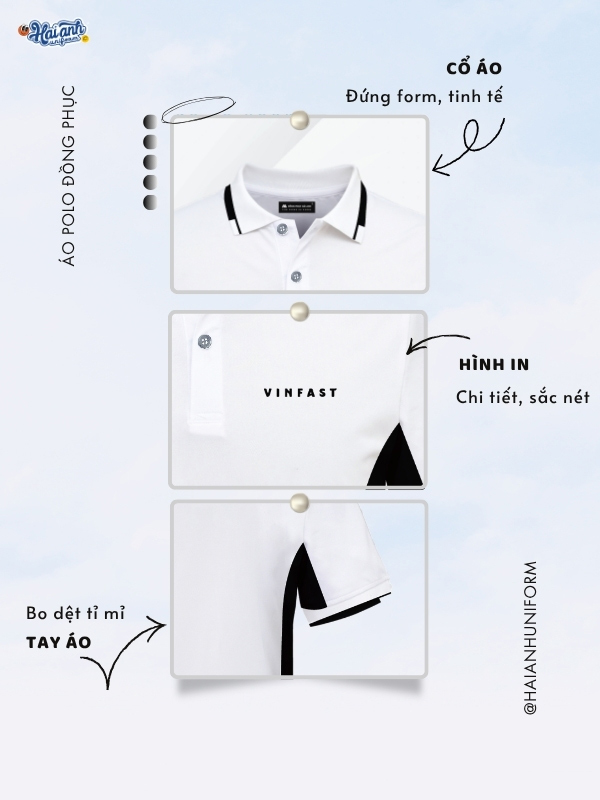 Chi tiết mẫu polo Vinfast màu trắng phối đen