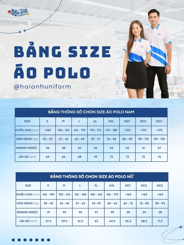 Bảng size áo polo đồng phục màu trắng phối thân CMC Corporation
