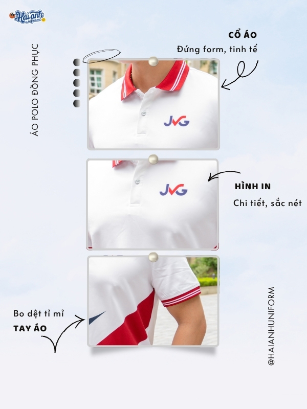 Chi tiết đồng phục công ty màu trắng phối thân JVG