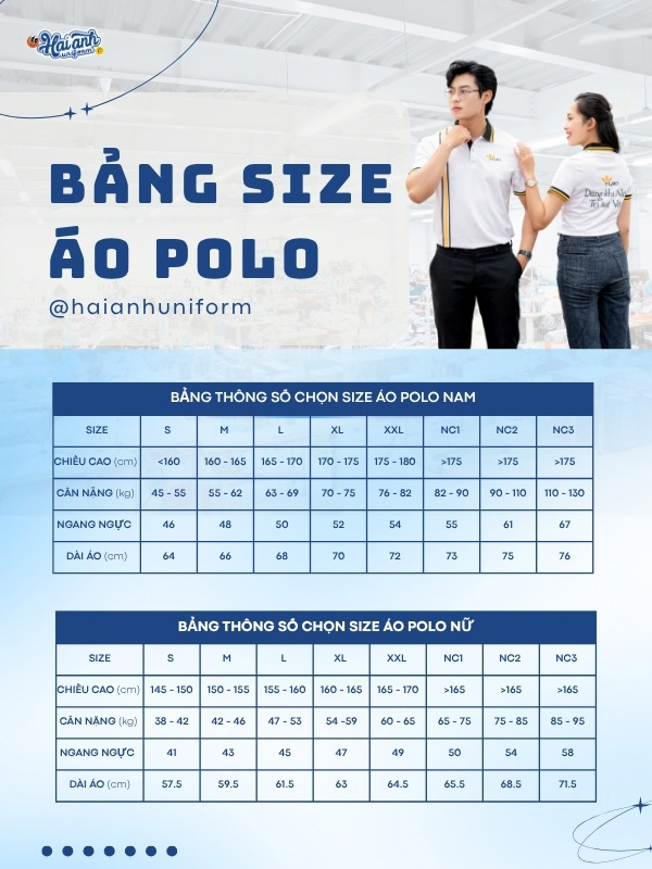 Bảng size áo polo Yuki màu trắng phối thân