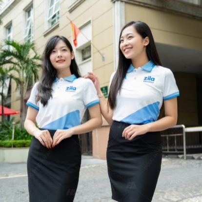 Mẫu đồng phục công ty màu trắng Zila Education