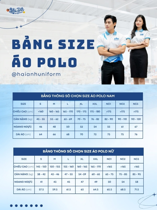 Chi tiết bảng size đồng phục công ty Zila Education màu trắng gạo phối xanh dương