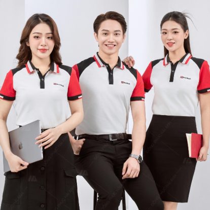 Mẫu áo đồng phục polo Seabank màu trắng phối vai