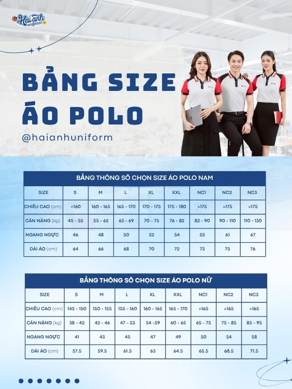 Bảng size chi tiết áo polo Seabank màu trắng phối vai