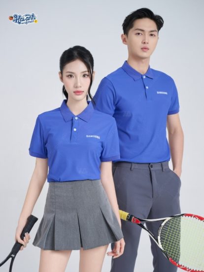 Mẫu áo đồng phục Samsung kiểu polo màu xanh bích