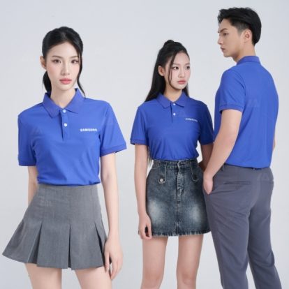 Mẫu áo đồng phục Samsung kiểu polo màu xanh bích-1