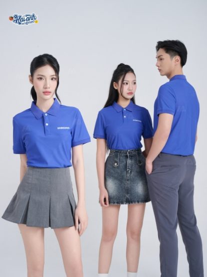 Mẫu áo đồng phục Samsung kiểu polo màu xanh bích-1